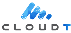 Company logo with a cloud and text Cloudt